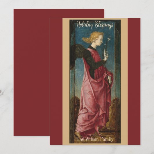 Engel Kerstmis Zegeningen Goud Bourgondië Op Maat  Feestdagenkaart (Voorkant / Achterkant)