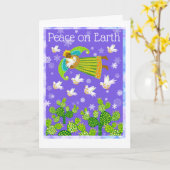 Engel kleur en duiven verspreiden de hoop op vrede kaart (Gele Bloem)