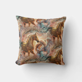 "Engel knuffelt van een paard" Kussen