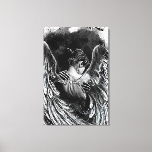 Engel Meisje Canvas Print - Zwart en Wit Schilderi (Voorkant)