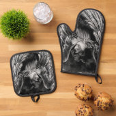 Engel Meisje Kunst Oven Mitt & Pot Houder Set (Top down)