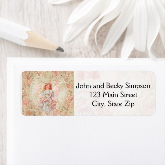 Engel met bloemen etiket (Insitu)