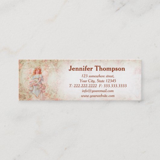 Engel met bloemen mini visitekaartje (Voorkant)