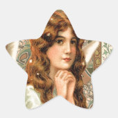  Engel met Bloemen Ster Sticker (Voorkant)