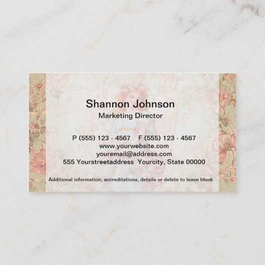 Engel met bloemen visitekaartje (Achterkant)