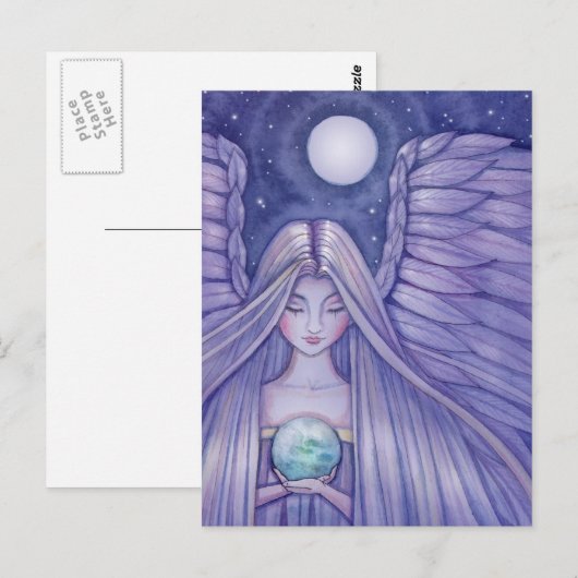 Engel met Briefkaart van de Kleine Wereld (Voorkant / Achterkant)