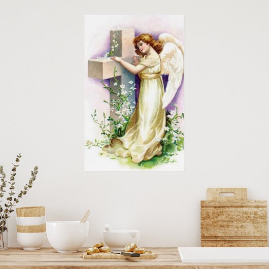  engel met Christelijk kruis Poster (Keuken)