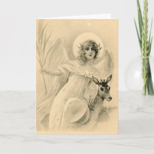 engel met Deer Feestdagen Kaart (Voorkant)