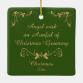 Engel met een Armful of Christmas Green Keramisch Ornament (Achterkant)