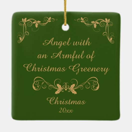 Engel met een Armful of Christmas Green Keramisch Ornament (Achterkant)
