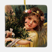 Engel met een Armful of Christmas Green Keramisch Ornament (Voorkant)