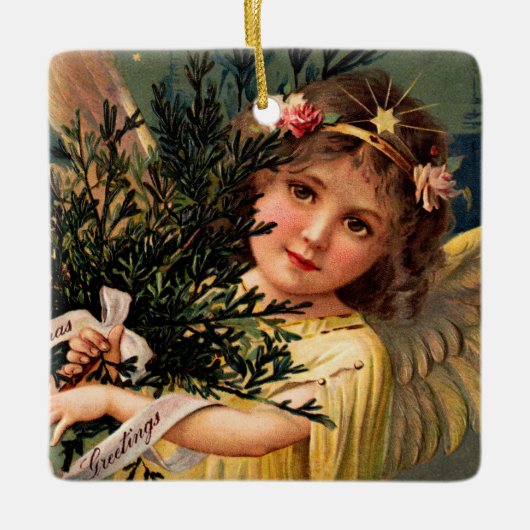 Engel met een Armful of Christmas Green Keramisch Ornament (Voorkant)