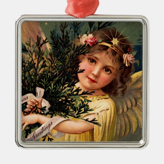 Engel met een Armful of Christmas Green Metalen Ornament (Voorkant)