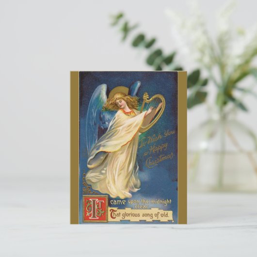  engel met een harp briefkaart (Staand voorkant)