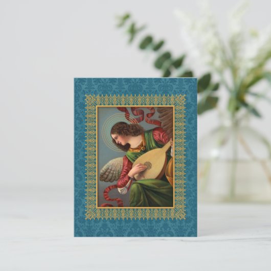 Engel met een luth-kaart feestdagenkaart (Staand voorkant)