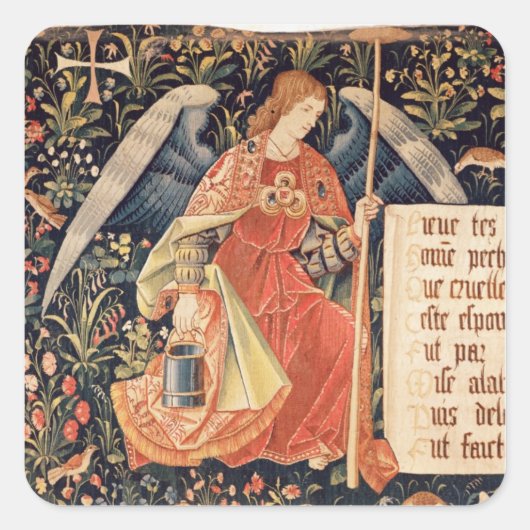 Engel met een spons bevestigd aan een staaf vierkante sticker (Voorkant)