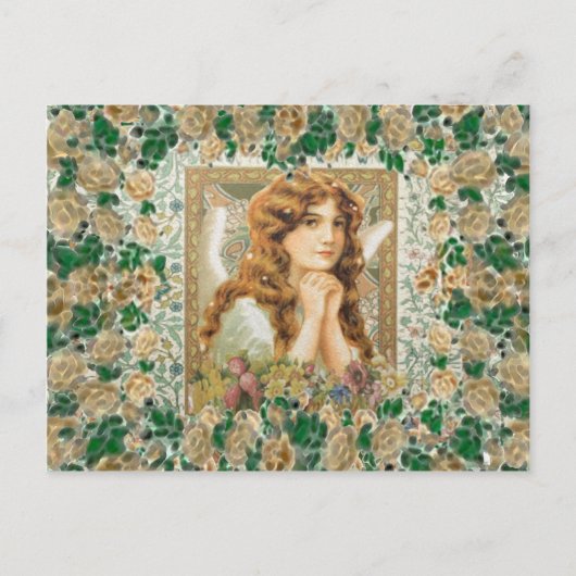  Engel met gele rozen Briefkaart (Voorkant)