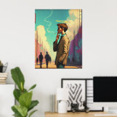 Engel met Halo Roken op stedelijke straat Poster (Thuiskantoor)