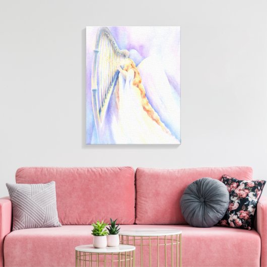 Engel met harp canvas afdruk (Insitu (Woonkamer))
