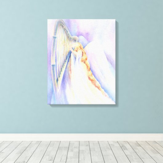 Engel met harp canvas afdruk (Insitu (Houten vloer))
