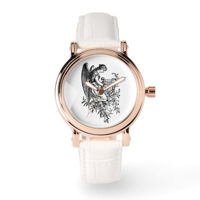 Engel Met Harp En Flora Horloge (Voorkant)