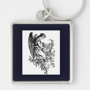 Engel Met Harp En Flora Sleutelhanger