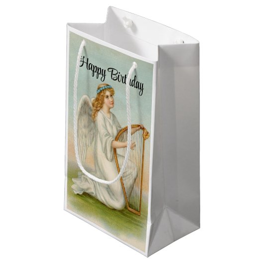 Engel met harp verjaardag geschenk tas klein cadeauzakje (Voorkant Gekanteld)