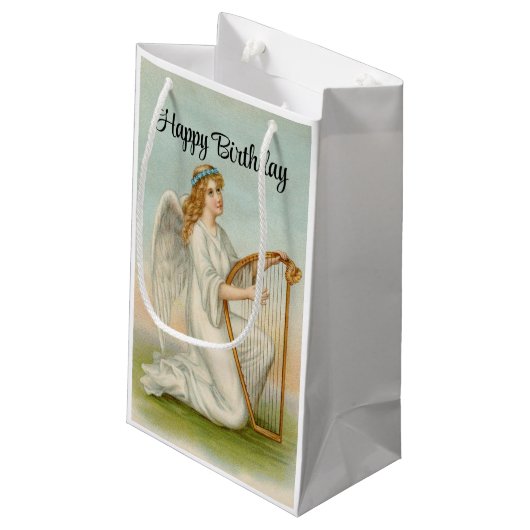 Engel met harp verjaardag geschenk tas klein cadeauzakje (Achterkant Gekanteld)