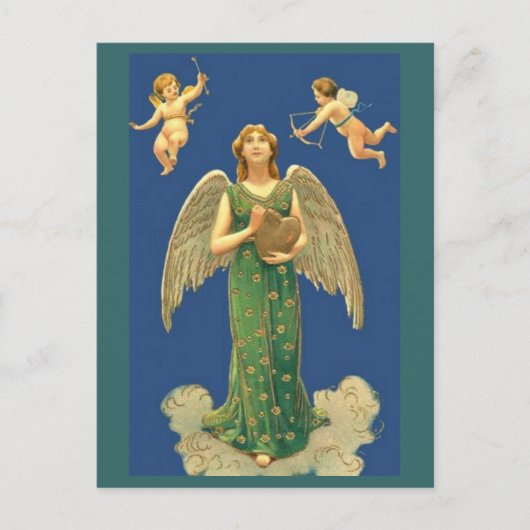 Engel met hart en Cupido Briefkaart (Voorkant)
