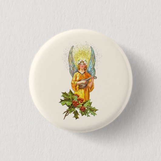  engel met heilig en mandolin ronde button 3,2 cm (Voorkant)