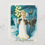  engel met herten & boom kerstgroeten feestdagenkaart (Voorkant / Achterkant)