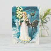  engel met herten & boom kerstgroeten feestdagenkaart (Staand voorkant)