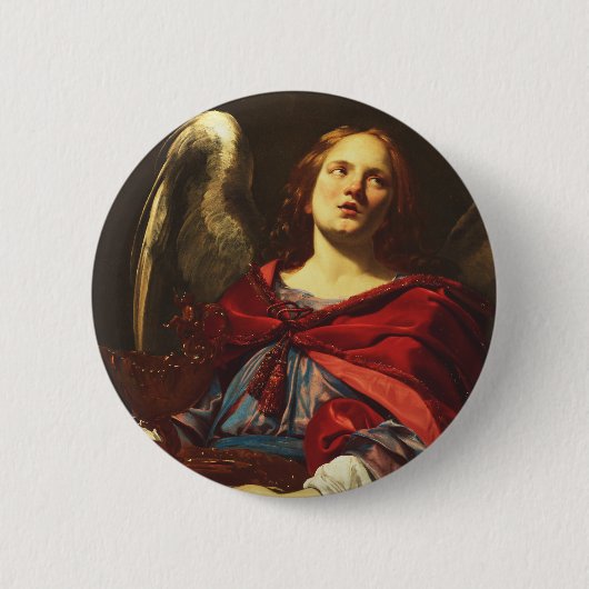 Engel met het vat en de handdoek  ronde button 5,7 cm (Voorkant)