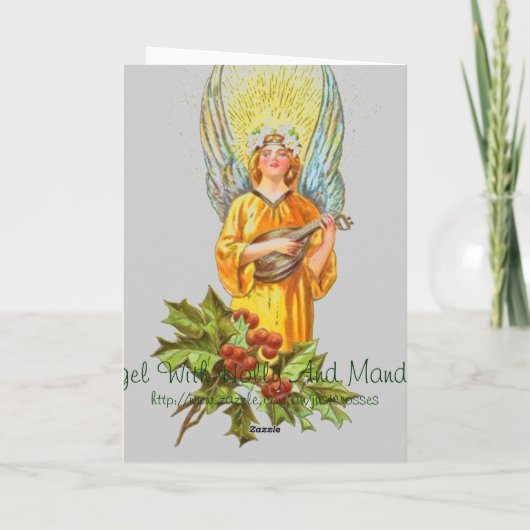 engel met hulst en mandoline feestdagen kaart (Achterkant)