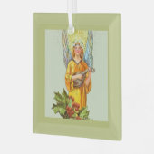 Engel met hulst en mandoline  glas ornament (Voorkant links)