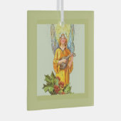Engel met hulst en mandoline  glas ornament (Voorkant Rechts)