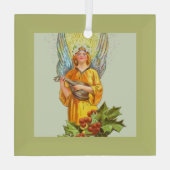 Engel met hulst en mandoline  glas ornament (Achterkant)