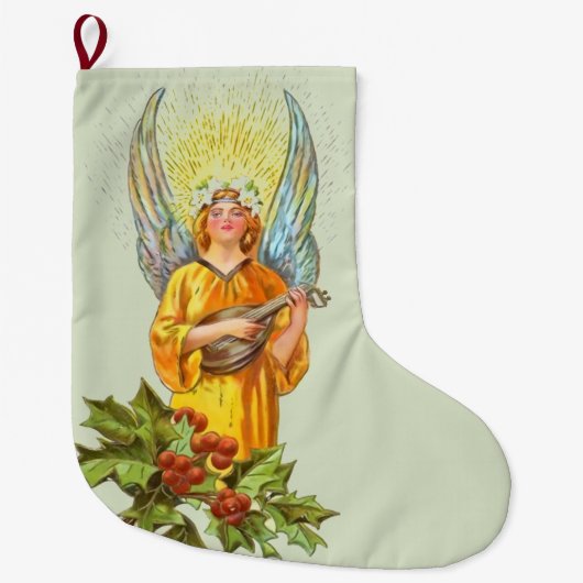 Engel met hulst en mandoline grote kerstsok (Voorkant)