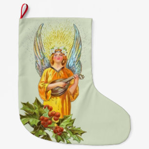 Engel met hulst en mandoline grote kerstsok