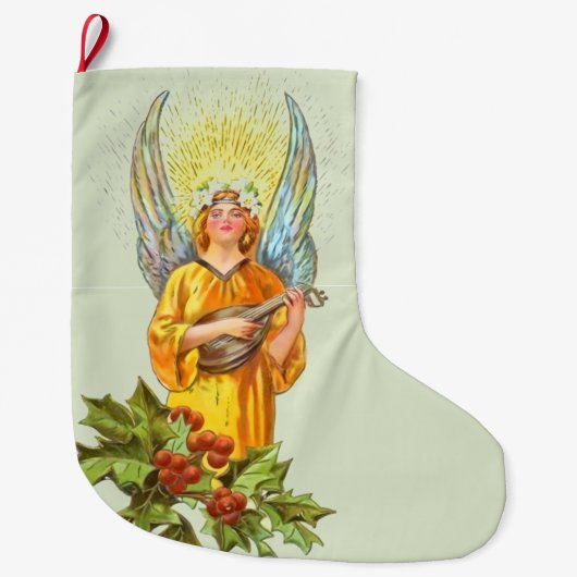 Engel met hulst en mandoline grote kerstsok (Voorkant)