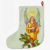Engel met hulst en mandoline grote kerstsok (Achterkant)