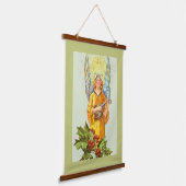Engel met hulst en mandoline hangend wandkleed (Gebogen)