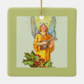 Engel met hulst en mandoline keramisch ornament (Achterkant)