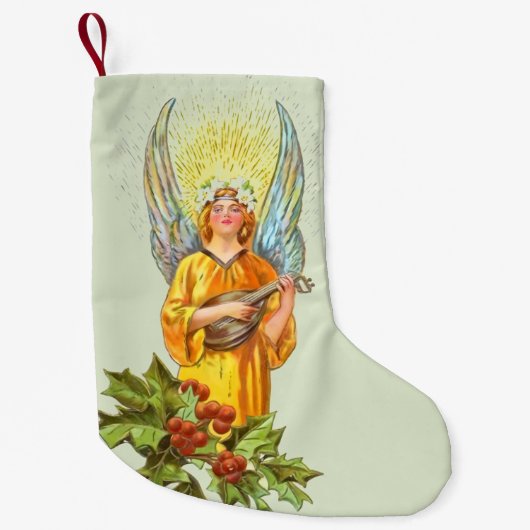 Engel met hulst en mandoline kleine kerstsok (Voorkant)