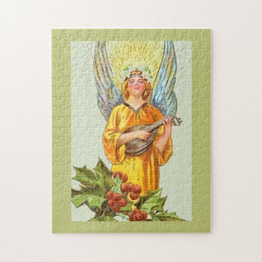 Engel met hulst en mandoline legpuzzel (Verticaal)