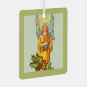 Engel met hulst en mandoline metalen ornament (Voorkant Rechts)