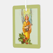 Engel met hulst en mandoline metalen ornament (Voorkant links)