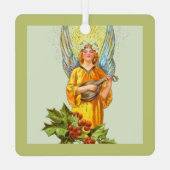 Engel met hulst en mandoline metalen ornament (Achterkant)