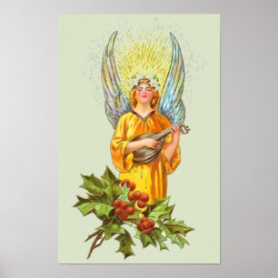 Engel met hulst en mandoline poster