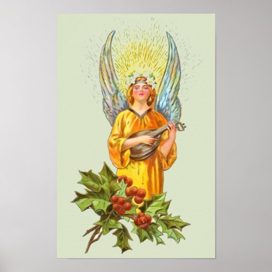 Engel met hulst en mandoline poster (Voorkant)